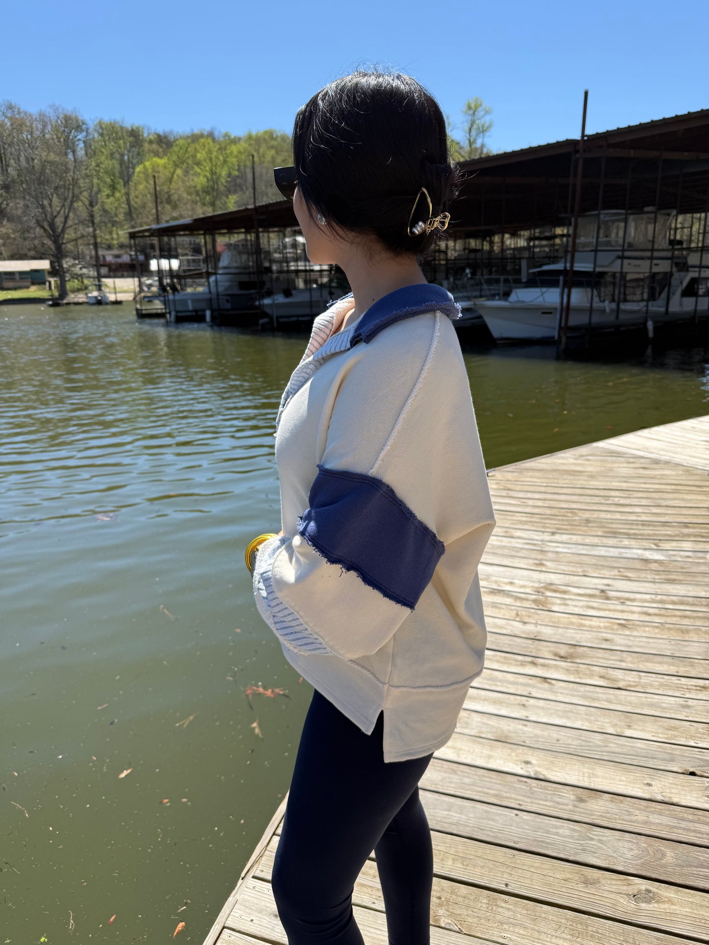 Color-block Collared Top