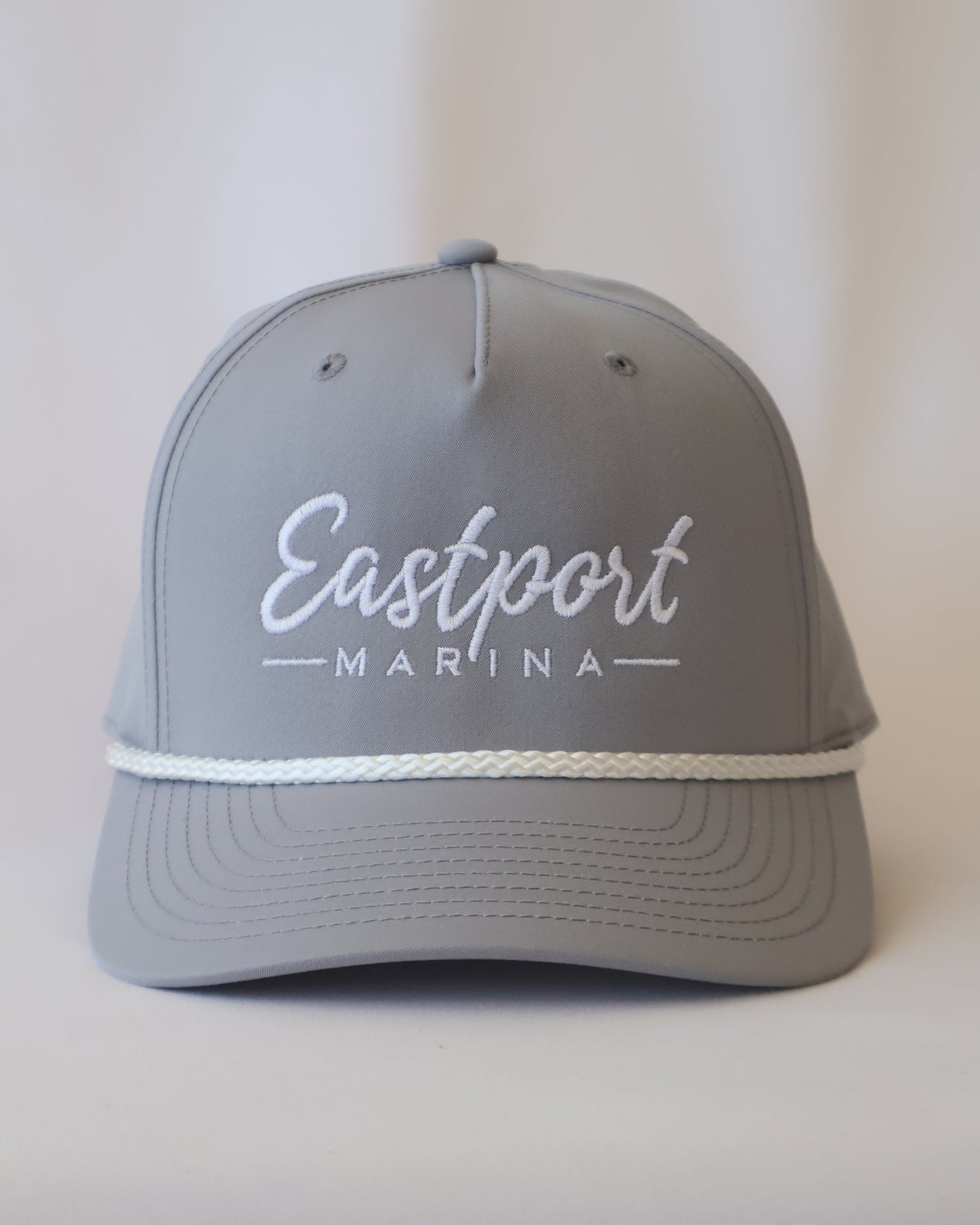 Gray cap with 'Eastport Marina' text on a white background