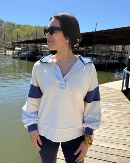 Color-block Collared Top