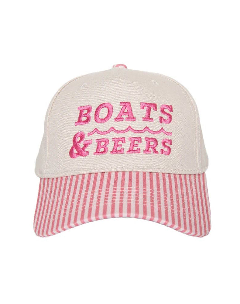 Cap with 'Boats & Beers' text on a white background