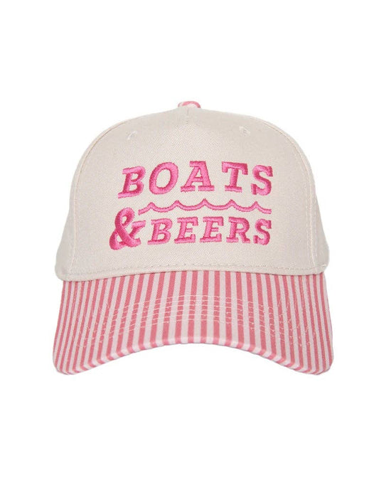 Cap with 'Boats & Beers' text on a white background