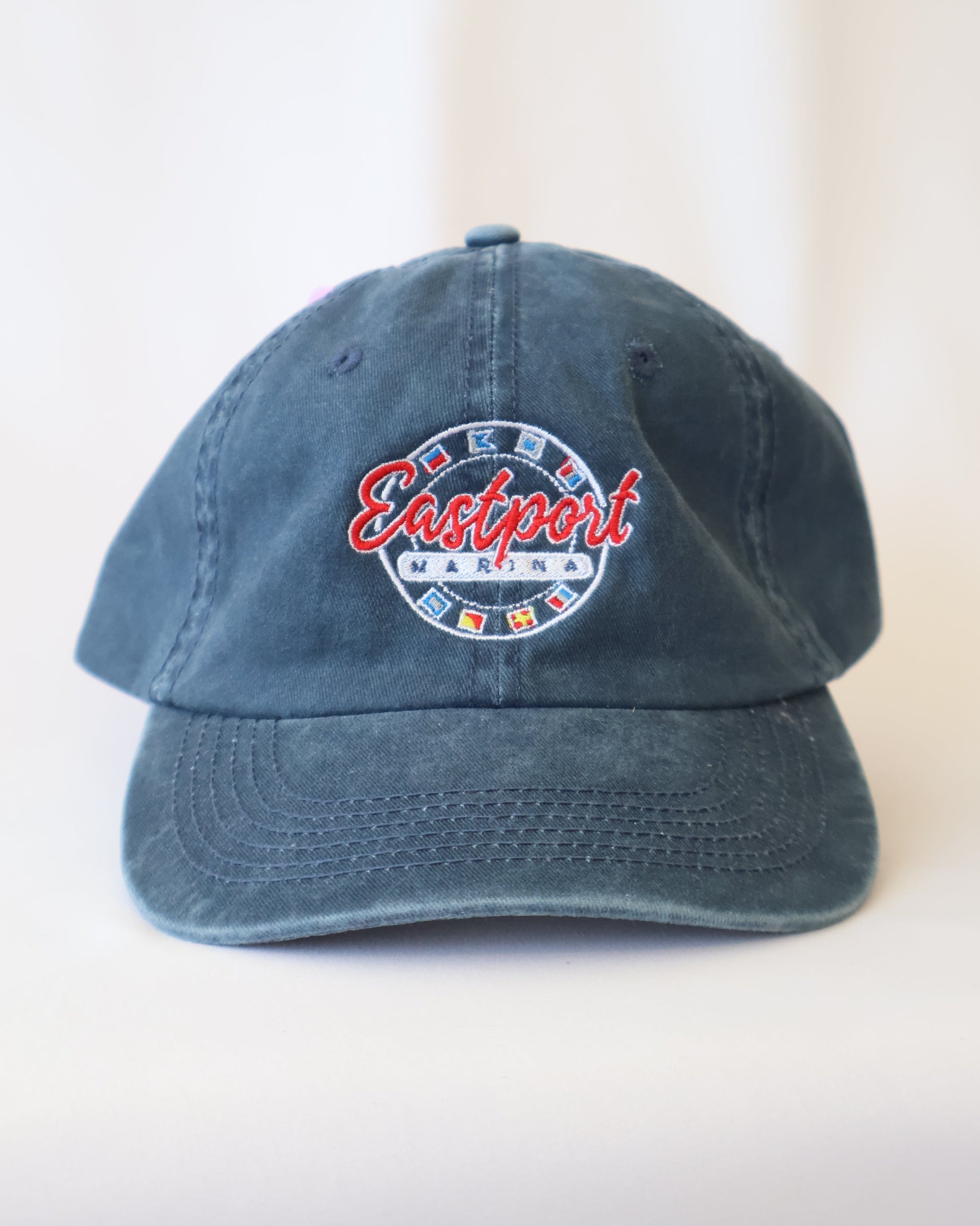 Blue cap with a logo on a white background