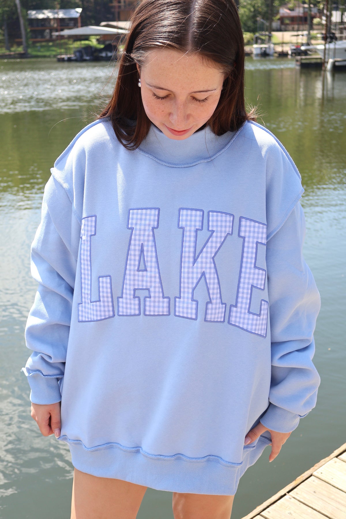 LAKE Gingham Applique Mockneck Sweatshirt