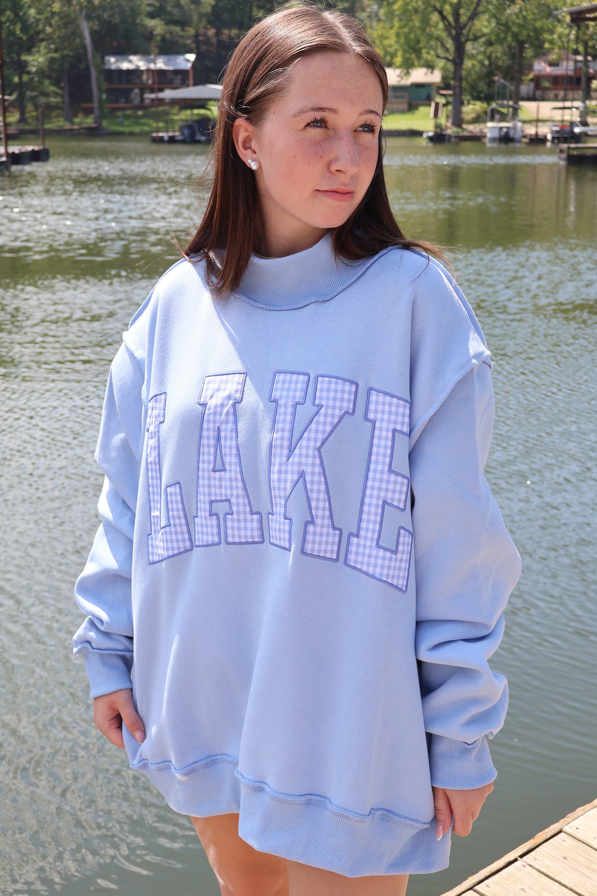 LAKE Gingham Applique Mockneck Sweatshirt