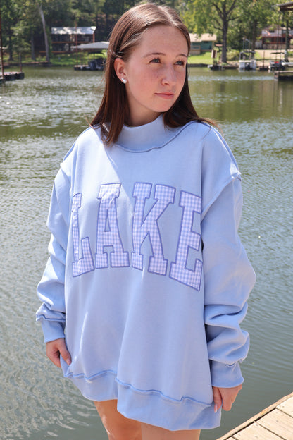 LAKE Gingham Applique Mockneck Sweatshirt