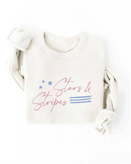 White sweatshirt with 'Stars & Stripes' text and graphics on a white background